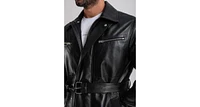 Furniq Uk Men's Leather Trench Coat