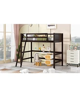 Slickblue Solid Wood Twin Loft Bed with Ladder - Space-Saving Elevated Frame for Kids' or Teens' Bedroom