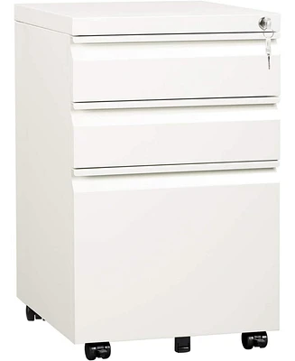 Wlive 3 Drawer Mobile File Cabinet with Lock Under Desk Metal Filing Cabinet for Legal/Letter/A4 File Fully Assembled Except Wheels