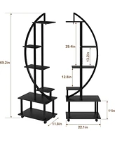 gaomon 6 Tier Indoor Tall Plant Stand Metal Plant Stand with Detachable Wheels Half Moon Shape Plant Stands