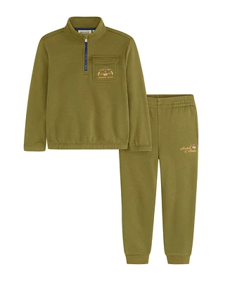 Scotch & Soda Little Boys 1/4 Zip Fleece Pullover Sweatshirt and Jogger, 2-Piece Set