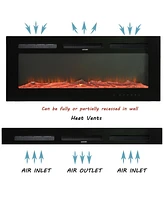 Boyel Living Wall Mounted Recessed Electric Fireplace with Logs and Crystals