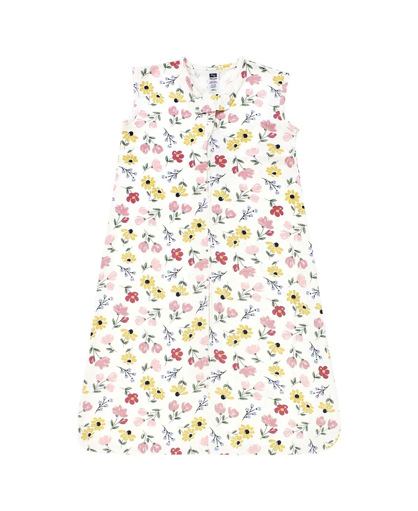 Hudson Baby Girls Cotton Sleeveless Wearable Sleeping Bag, Sack, Blanket, Soft Painted Floral, 0-6 Months