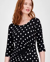 Connected Women's Dot-Print Faux-Wrap 3/4-Sleeve Midi Dress