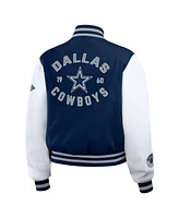 Wear by Erin Andrews Women's Navy/White Dallas Cowboys Varsity Full-Zip Jacket