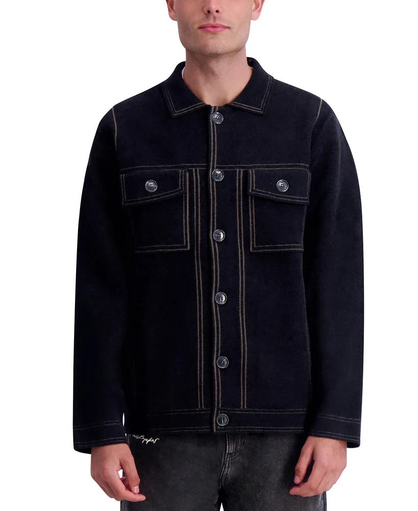 Karl Lagerfeld Paris Men's Contrast Trim Knit Shirt Jacket