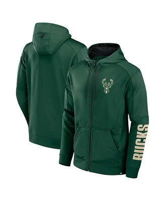 Fanatics Men's Hunter Green Milwaukee Bucks Baller Defender Performance Full-Zip Hoodie