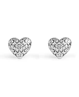 Coach Faux Stone Signature Quilted Heart Stud Earrings