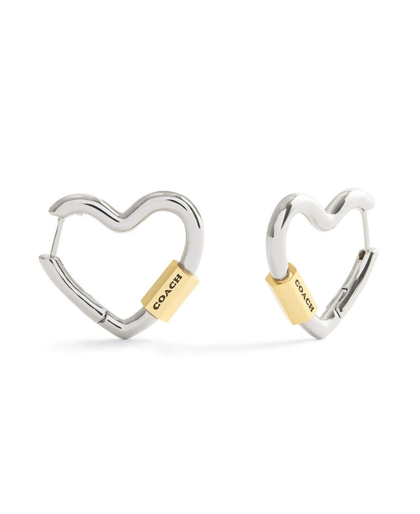 Coach Two-Tone Signature Carabiner Heart Hoop Earrings