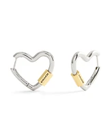 Coach Two-Tone Signature Carabiner Heart Hoop Earrings