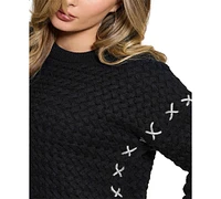 Guess Women's Elliss Rhinestones-Chain Open-Stitch Crewneck Sweater