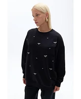 Nocturne Women's Oversized Sweatshirt with Metallic Accessory Details