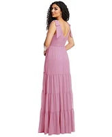 Dessy Collection Plus Bow-Shoulder Faux Wrap Maxi Dress with Tiered Skirt