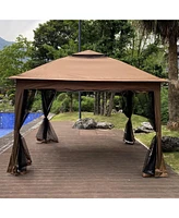 Slickblue Pop-Up Gazebo Canopy with Removable Zipper Netting and 2-Tier Soft Top for Events