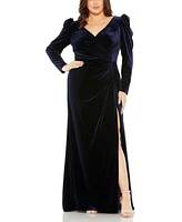 Mac Duggal Plus Velvet Long Sleeve Gown