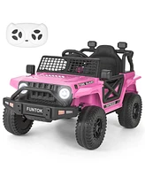 Funtok 12V Kids Ride On Truck Car w/ Remote Control, bluetooth Electric Toy, Built in MP3 player, Led Lights - Pink