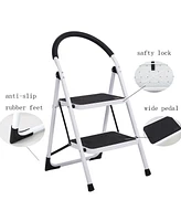 Slickblue Portable Anti-Slip 2-Step Ladder Lightweight Steel Stool for Easy Access