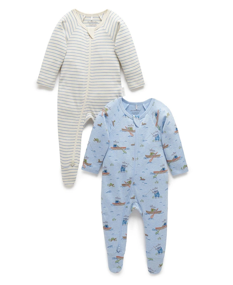 Purebaby Baby Boys 2 Pack Zip Coverall