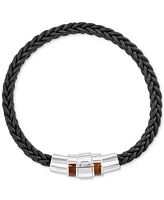 Effy Men's Tiger's Eye (12 x 5mm) Braided Leather Bracelet in Sterling Silver