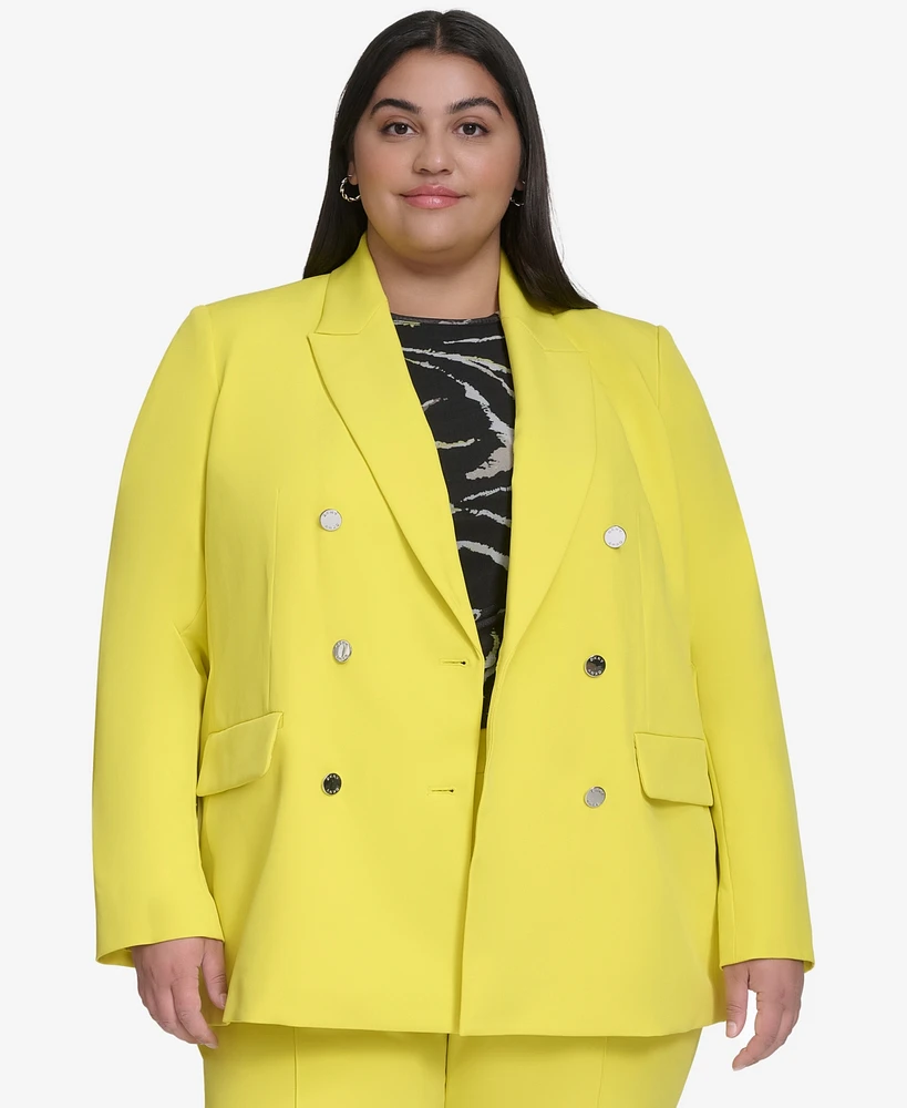 Dkny Plus Notched Collar Double Breasted Blazer