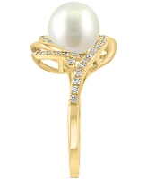 Effy Cultured Freshwater Pearl (8mm) & Diamond (1/4 ct. t.w.) Swirl Statement Ring in 14k Gold