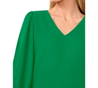 CeCe Women's Long-Sleeve Smocked-Cuff V-Neck Blouse