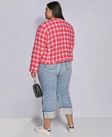 Karl Lagerfeld Paris Plus Size Open Tweed Jacket Graphic T Shirt Cuffed Jeans Exclusively At Macys