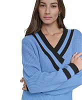 Dkny Jeans Women's Varsity V-Neck Relaxed Sweater - XQL