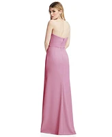 After Six Women's Strapless Pleated Faux Wrap Trumpet Gown with Front Slit