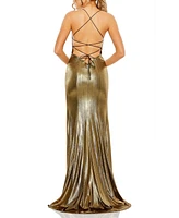 Mac Duggal Women's Metallic Corset Back Column Gown