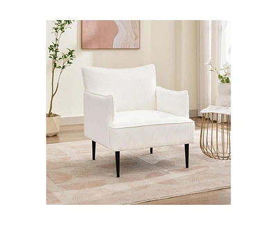 gaomon Modern Accent Chair, Corduroy Living Room Armchair for Bedroom, Modern Accent Armchair Comfy Reading Chair Single Sofa for Waiting Room, White