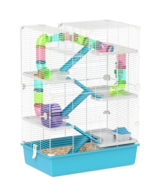 PawHut 6 Tier Hamster Cage w/ Tubes, Twin Tower Design, Light