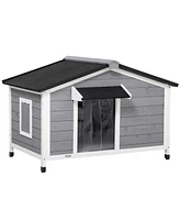 PawHut Dog House Outdoor Cabin Style with Openable Roof,