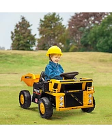 Qaba 12V Kids Ride-On Dump Truck w/ Electric Dump Bed & Shovel