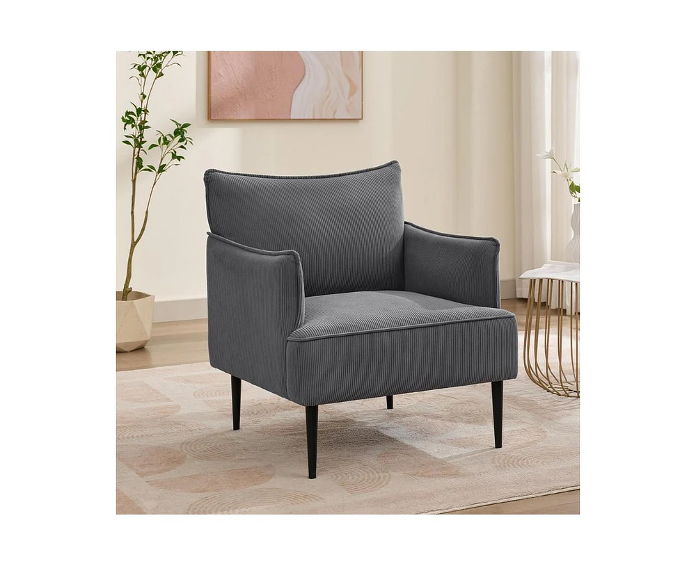 gaomon Mid Century Accent Chair, Comfy Living Room Chair Armchair Grey Fabric Sofa Chair for Bedroom, Modern Accent Chair with Arms and Metal Legs for