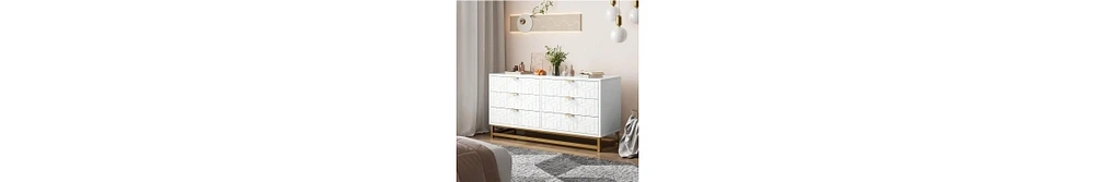 Dresser For Bedroom, Large 6 Drawer Organizer With Golden Metal Handle And Legs, Modern Chest Of Drawers, Closet, Hallway, L