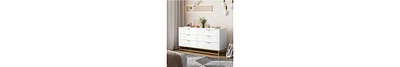 Dresser For Bedroom, Large 6 Drawer Organizer With Golden Metal Handle And Legs, Modern Chest Of Drawers, Closet, Hallway, L