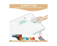 gaomon Toddler Table and 4 Chairs Set with Graffiti Desktop, Height Adjustable Kids Storage, Non-Slip Legs, Activity Ta
