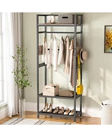 Tribesigns ndustrial Hall Tree Garments Rack with Shelf and Hanging Rod,Freestanding Closet Organizer