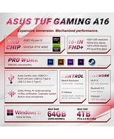 Asus Tuf A16 16" Gaming Traditional Laptop Amd Ryzen 9 7940HX 16GB Ram Nvidia GeForce Rtx 4060 512GB Ssd Storage Windows 11 Home Fhd+ 165Hz