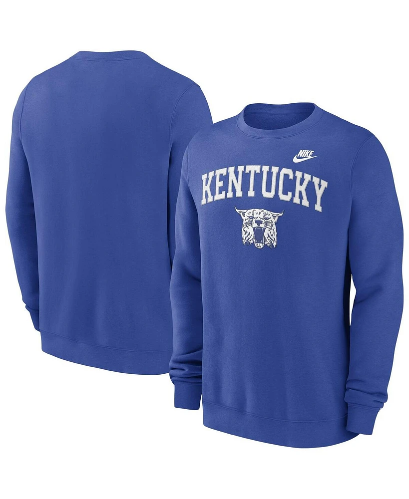 Nike Men's Royal Kentucky Wildcats Legacy Classic Tackle Twill Embroidered Arch Over Logo Pullover Sweatshirt