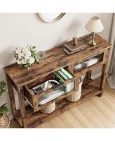 gaomon Entryway Table, Wood Console Table with 2 Glass Drawers