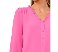 CeCe Women's Ruffled Button-Front 3/4-Sleeve Blouse
