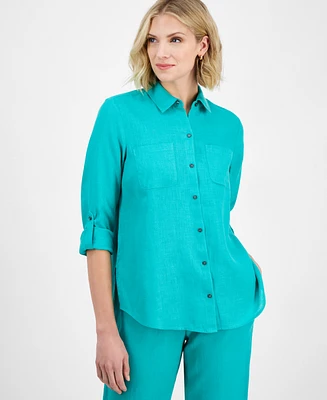 Charter Club Petite 100% Linen Button-Front Shirt