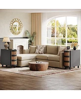 Tribesigns Solid Wood End Table Set of 2, 3-Drawer Rattan Side Table, Night Stand with 3 Rattan Drawers and Exquisite Embossed Handles for Living Room