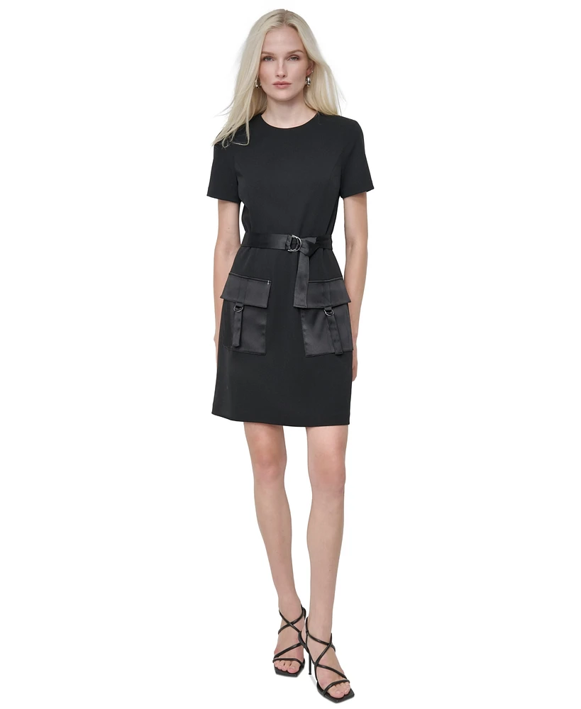 Dkny Women's Jewel-Neck Cargo-Pocket Short-Sleeve Dress