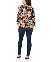 Sam & Jess Petite Printed V-Neck 3/4-Tie-Sleeve Top