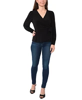 Sam & Jess Petite Faux-Wrap Long-Sleeve Side-Tie Top