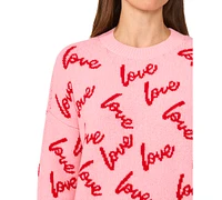 CeCe Women's Love Jacquard Crewneck Sweater