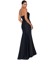 Betsy & Adam Petite Strapless Drape-Front Satin Gown